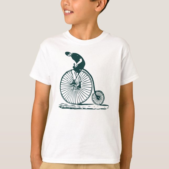 Man on a Penny Farthing - Dark Green T-Shirt (Front)