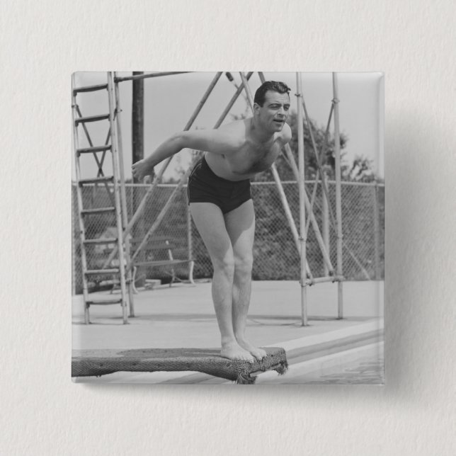 Man on Diving Board 2 Inch Square Button (Front)