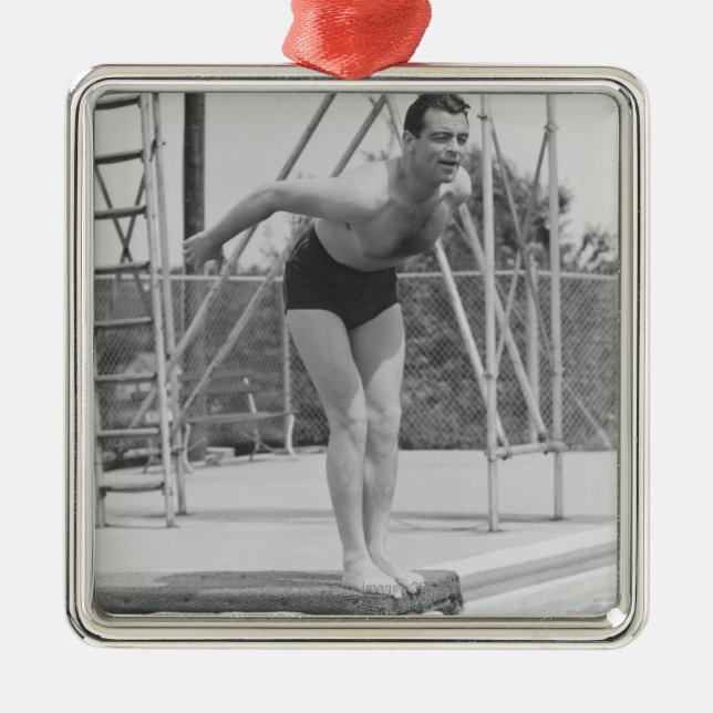Man on Diving Board Metal Ornament (Front)