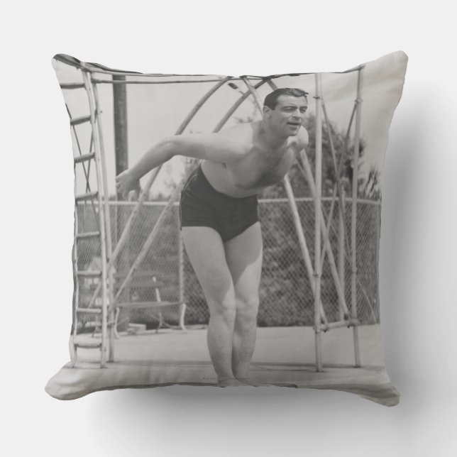 Man on Diving Board Throw Pillow (Front)