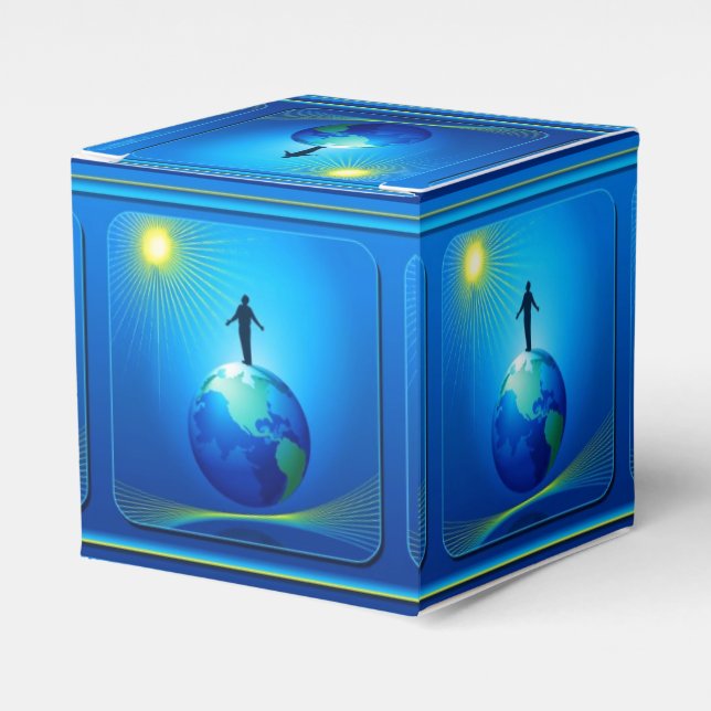 Man on Globe Favor Box (Front Side)
