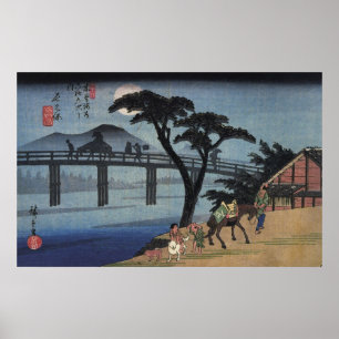 Man on horseback crossing a bridge poster