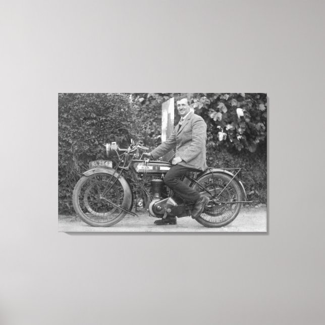 Man on Old B.S.A. Motorbike Canvas Print (Front)