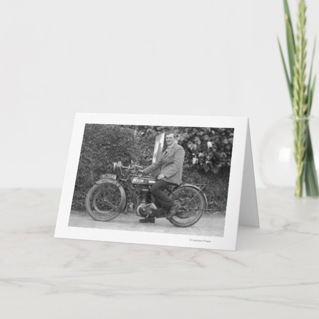 Man on Old B.S.A. Motorbike Card (Front)