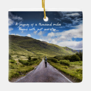 Man on road countryside Journey starts one step Ceramic Ornament