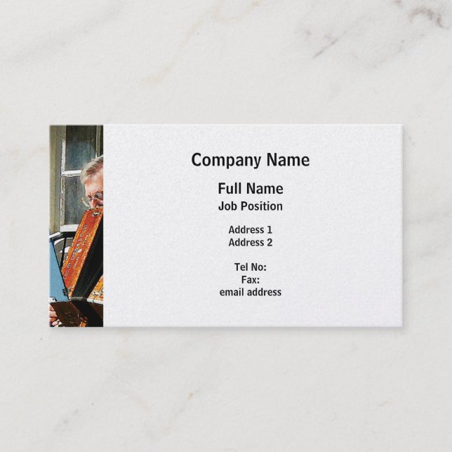 Man Playing Accordion - Platinum Finish Business Card (Front)