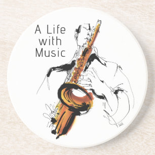 Man playing alto saxophone coaster