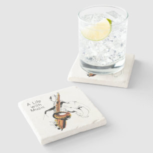 Man playing alto saxophone stone coaster