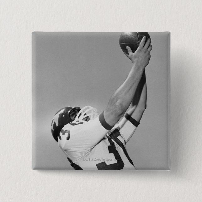 Man Playing Football 2 Inch Square Button (Front)
