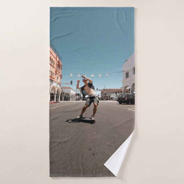 Man playing skateboard bath towel (Bath Towel)