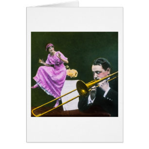 Man plays trombone Flapper dances on table