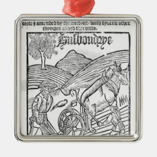 Man Ploughing a Field Metal Ornament