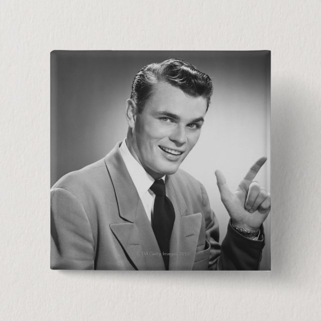 Man Pointing 2 Inch Square Button (Front)