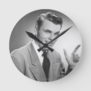 Man Pointing 2 Round Clock