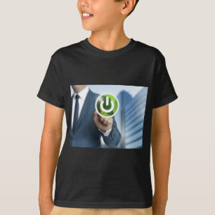 Man pushes power button concept background T-Shirt