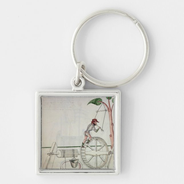 Man Putting into Motion a Wheel-Driven Well Keychain (Front)