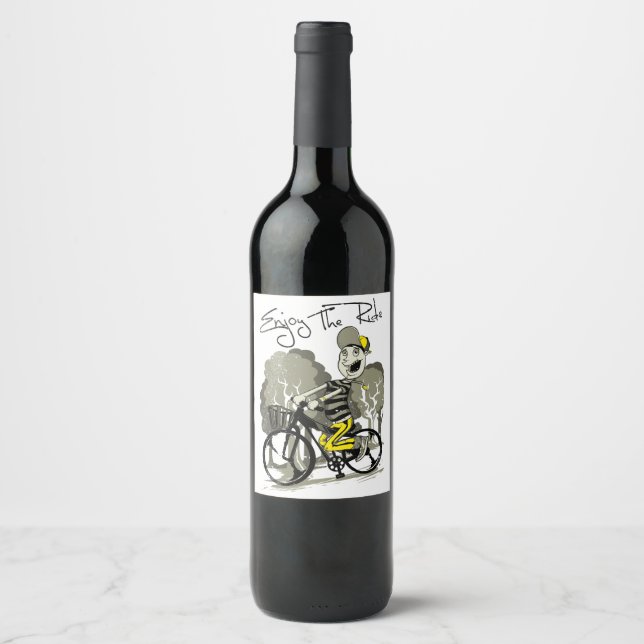 Man riding bike illustration wine label (Front)