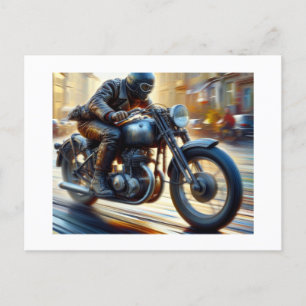 Man Riding Motorcycle, Postcard
