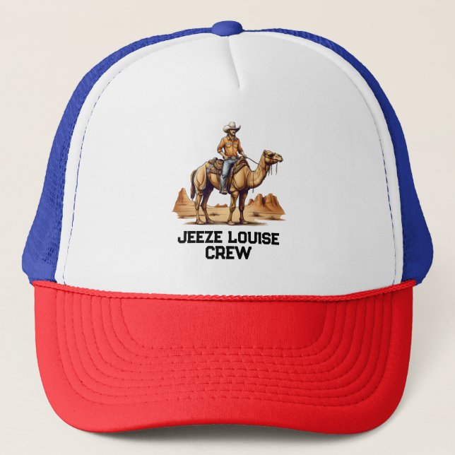Man riding on a camel trucker hat (Front)