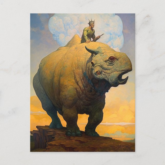 Man Riding Strange Beast Fantasy Science Fiction Postcard (Front)