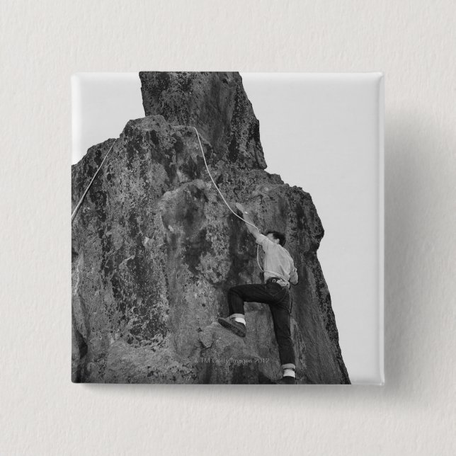 Man Rock Climbing 2 Inch Square Button (Front)