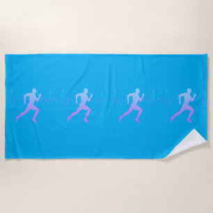 Man Running Runner Silhouette Heartbeat Sky Blue Beach Towel