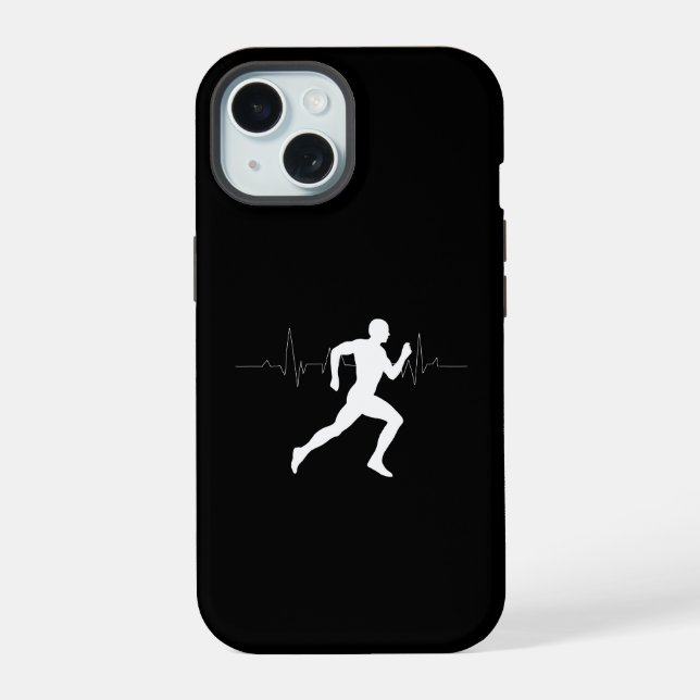 Man Running Runners Silhouette Black Background  iPhone 15 Case (Back)