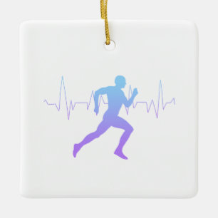 Man Running Runners Silhouette Gradient  Ceramic Ornament