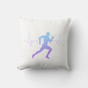 Man Running Runners Silhouette Gradient Heartbeat Throw Pillow