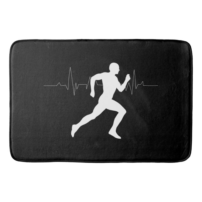 Man Running Runners Silhouette HeartBeat Line  Bath Mat (Front)