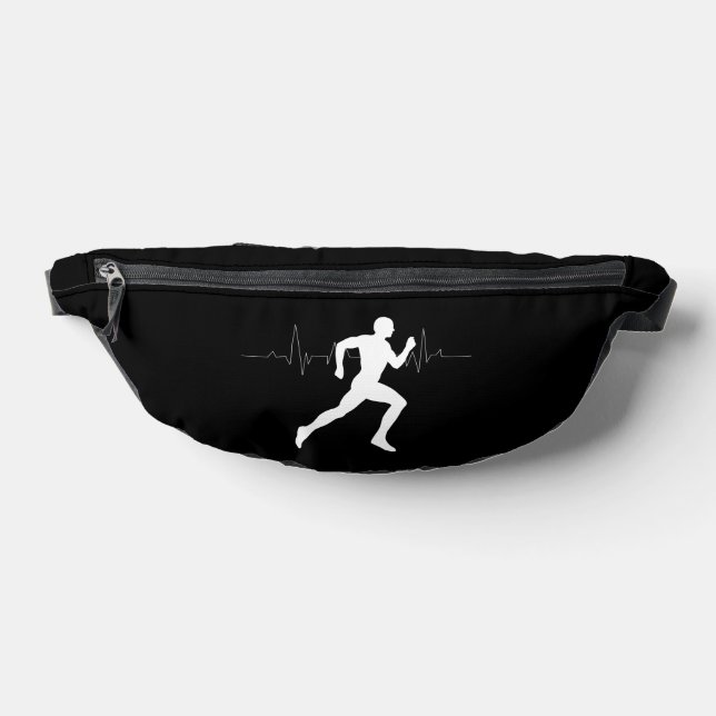 Man Running Runners Silhouette HeartBeat Line  Fanny Pack (Lay Down)