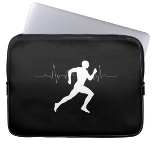 Man Running Runners Silhouette HeartBeat Line  Laptop Sleeve