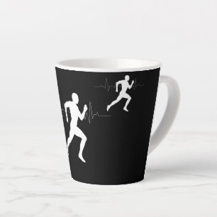 Man Running Runners Silhouette HeartBeat Line  Latte Mug