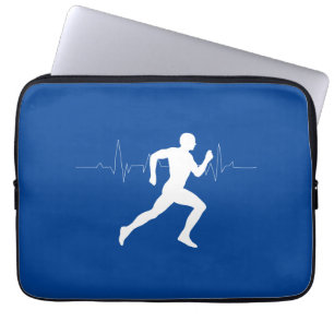 Man Running Runners Silhouette on Blue Backgroun   Laptop Sleeve