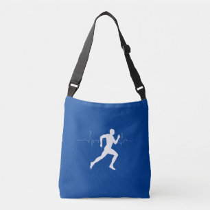 Man Running Runners Silhouette on Blue Background Crossbody Bag