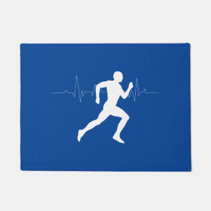 Man Running Runners Silhouette on Blue Background Doormat