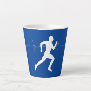 Man Running Runners Silhouette on Blue Background Latte Mug
