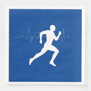 Man Running Runners Silhouette on Blue Background  Napkin