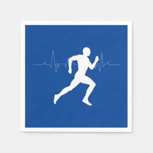 Man Running Runners Silhouette on Blue Background Napkin