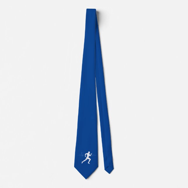 Man Running Runners Silhouette on Blue Background Tie (Front)