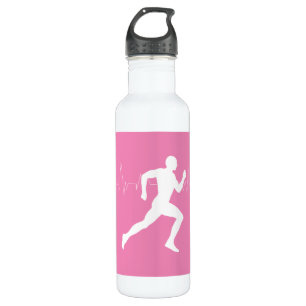 Man Running Runners Silhouette on Pink Background 710 Ml Water Bottle