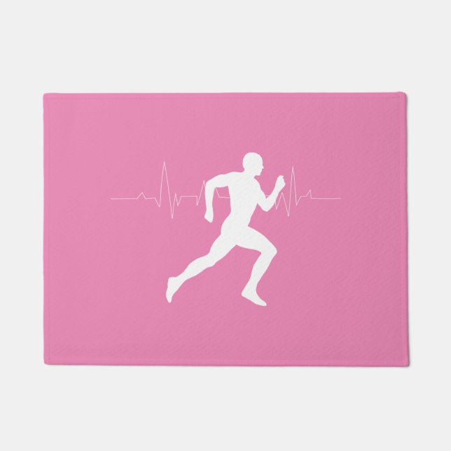 Man Running Runners Silhouette on Pink Background Doormat (Front)