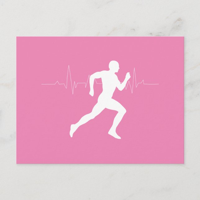 Man Running Runners Silhouette on Pink Background Postcard (Front)