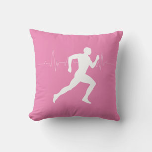 Man Running Runners Silhouette on Pink Background Throw Pillow