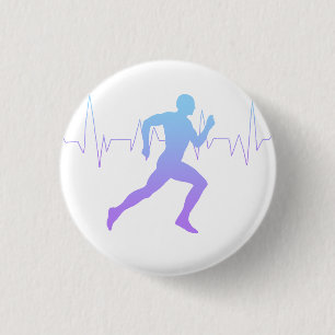 Man Running Silhouette Gradient & Heartbeat Line 1 Inch Round Button