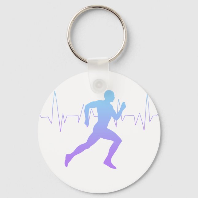 Man Running Silhouette Gradient & Heartbeat Line Keychain (Front)