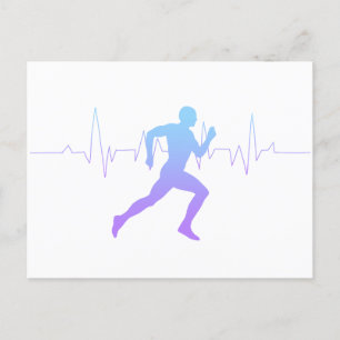 Man Running Silhouette Gradient & Heartbeat Line Postcard