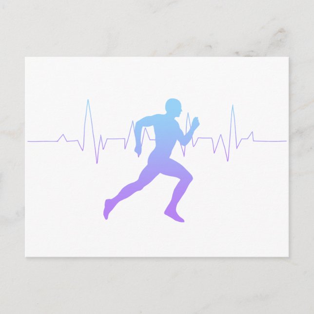 Man Running Silhouette Gradient & Heartbeat Line  Postcard (Front)