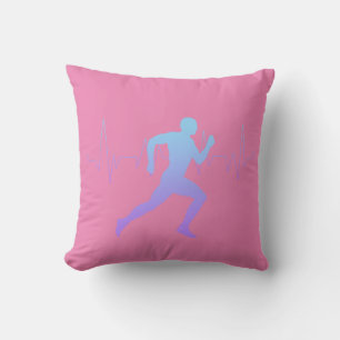 Man Running Silhouette Gradient & Heartbeat Line   Throw Pillow