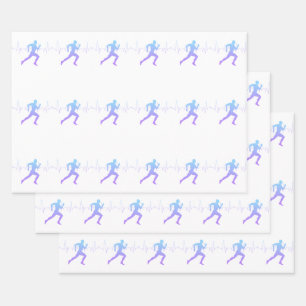 Man Running Silhouette Gradient & Heartbeat Line Wrapping Paper Sheet